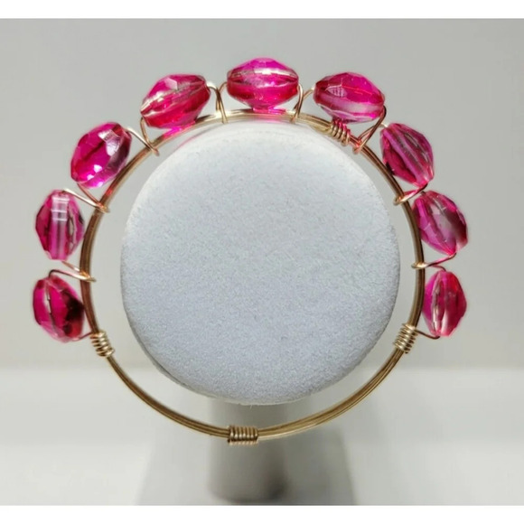 Faceted Pink Glass Wire Wrapped Bangle - Picture 4 of 7